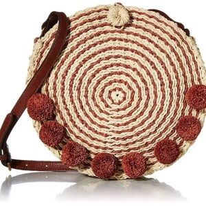 Fossil faye baked clay round straw boho purse